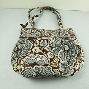 Vera Bradley Slate Blooms Pattern Top Zip Shoulder Bag Quilted Floral Handbag